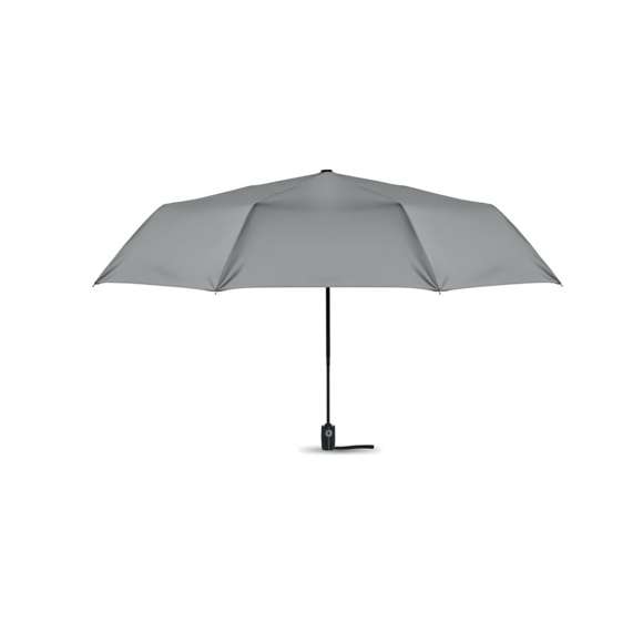 <p><span style="color: rgb(65, 65, 65);">Paraguas plegable de 27'' con apertura y cierre automático de pongee 190T. Anti viento. Eje de acero chapado negro. Varillas de fibra de vidrio. Mango de PP negro con pulsador. Con bolsa a juego.</span></p>