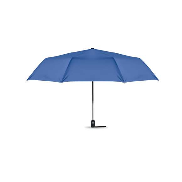 <p><span style="color: rgb(65, 65, 65);">Paraguas plegable de 27'' con apertura y cierre automático de pongee 190T. Anti viento. Eje de acero chapado negro. Varillas de fibra de vidrio. Mango de PP negro con pulsador. Con bolsa a juego.</span></p>
