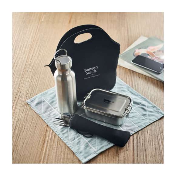 Set almuerzo en acero inox.