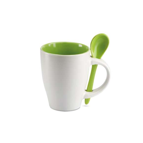 Taza bicolor con cuchara 250 ml