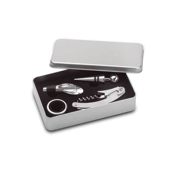 Set de vino en caja de metal