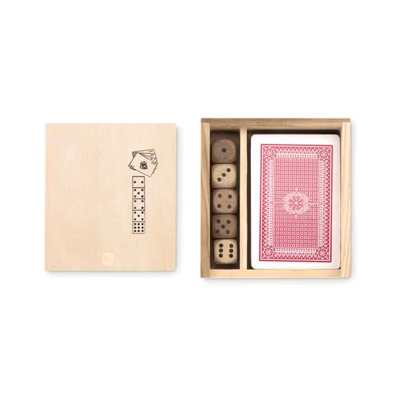 Set de cartas y dados en caja