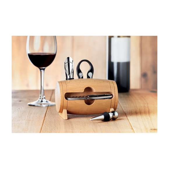Set de vino y soporte de madera