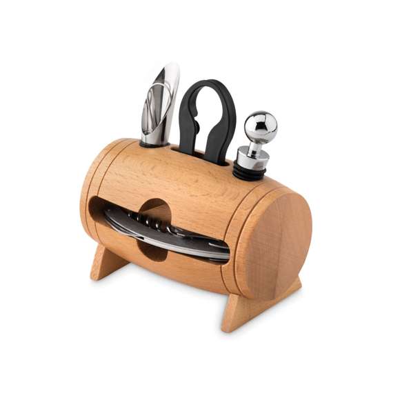 Set de vino y soporte de madera