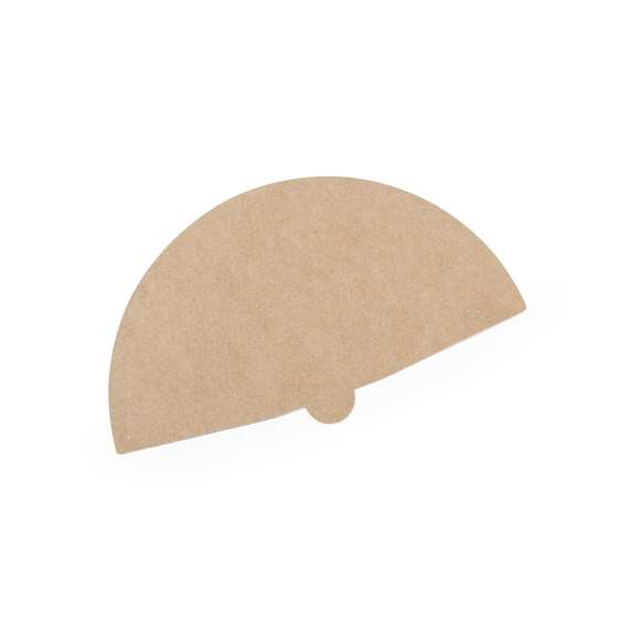 Abanico de línea nature fabricado en resistente cartón reciclado de 430g/m2, con amplia superficie de marcaje y en tono natural.