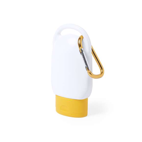 Crema de protección solar factor 30. Presentada en práctico bote de 30ml y acabado frosted. Disponible en variada gama de colores, con mosquetón de transporte a juego.