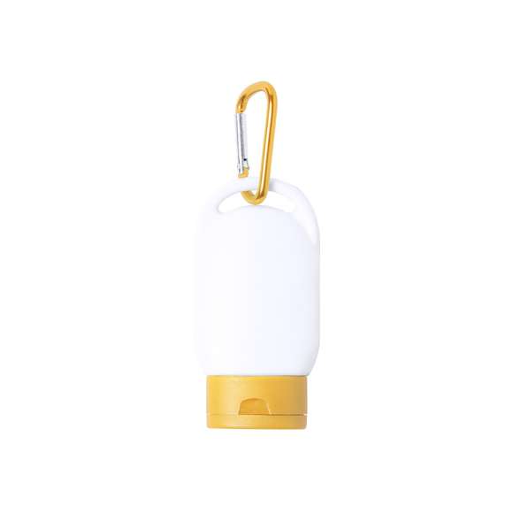 Crema de protección solar factor 30. Presentada en práctico bote de 30ml y acabado frosted. Disponible en variada gama de colores, con mosquetón de transporte a juego.