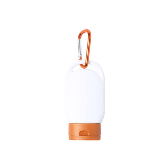 Crema de protección solar factor 30. Presentada en práctico bote de 30ml y acabado frosted. Disponible en variada gama de colores, con mosquetón de transporte a juego.