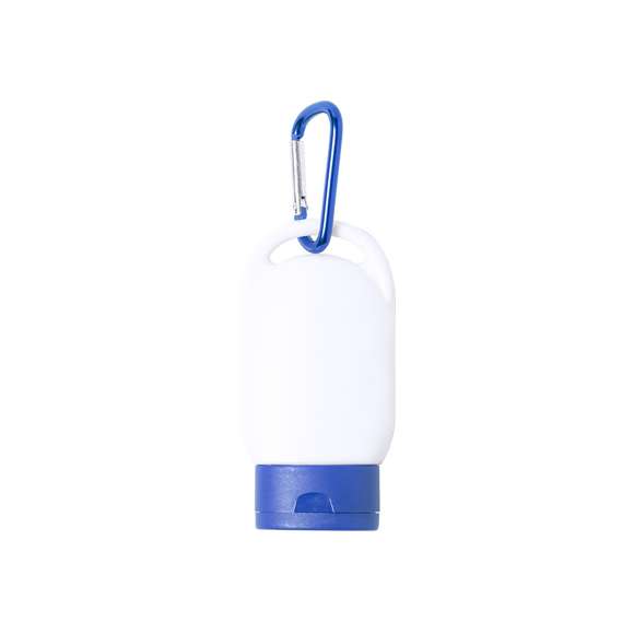 Crema de protección solar factor 30. Presentada en práctico bote de 30ml y acabado frosted. Disponible en variada gama de colores, con mosquetón de transporte a juego.