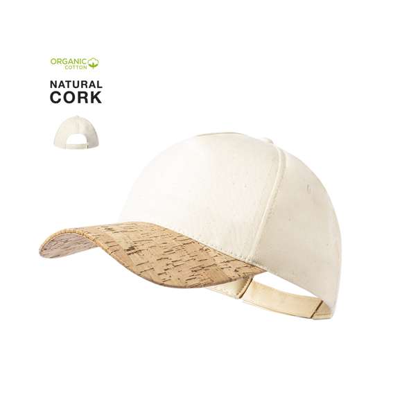 Gorra de línea nature de 5 paneles fabricada algodón orgánico, con visera en corcho natural. Con certificación GOTS (Global Organic Textile Standard, ó Norma Mundial de Textiles Orgánicos) que garantiza que los tejidos están hechos de fibras orgánicas. Con cierre ajustable de velcro.