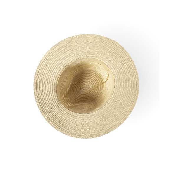 Sombrero de ala ancha y alta calidad en material sintético, con acabado natural. Ajustable desde el interior, con cinta exterior y confortable cinta interior. Disponible en variada gama de colores.