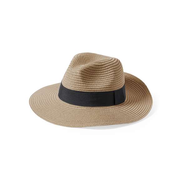 Sombrero de ala ancha y alta calidad en material sintético, con acabado natural. Ajustable desde el interior, con cinta exterior y confortable cinta interior. Disponible en variada gama de colores.