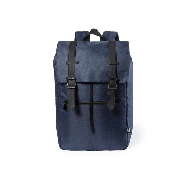 Mochila urban de línea nature, fabricada en resistente poliéster 300D RPET libre de PVC, elaborado a partir de plástico reciclado, para así fomentar la reutilización de residuos plásticos y contribuir a la sostenibilidad del planeta. Bolsillo principal con tiras y cierres de hebilla metálicos con bolsillo frontal de cremallera y tirador metálico. Interior con bolsillo acolchado para portátil de hasta 15 pulgadas y tablet de hasta 10 pulgadas. Cintas ajustables para hombro acolchadas, con distintivo RPET en etiqueta exterior.