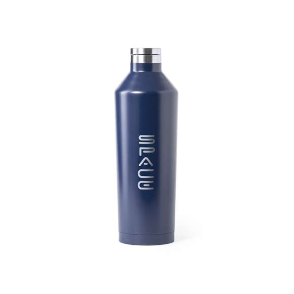 Bidón térmico de acero inox, con doble pared y aislamiento de cobre al vacío, que permite mantener el calor y el frio durante un tiempo más prolongado, llegando a las 12 y 48 horas respectivamente. De 800ml de capacidad, con tapón de seguridad libre de BPA y disponible en variada gama de colores metalizados. Presentado en atractiva caja de diseño.