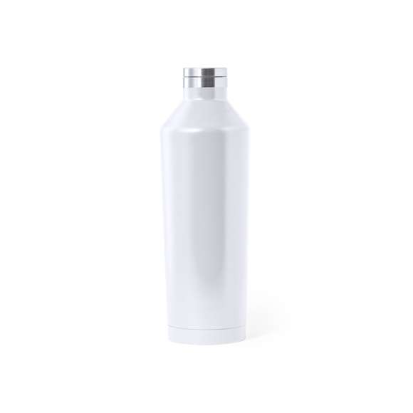 Bidón térmico de acero inox, con doble pared y aislamiento de cobre al vacío, que permite mantener el calor y el frio durante un tiempo más prolongado, llegando a las 12 y 48 horas respectivamente. De 800ml de capacidad, con tapón de seguridad libre de BPA y disponible en variada gama de colores metalizados. Presentado en atractiva caja de diseño.