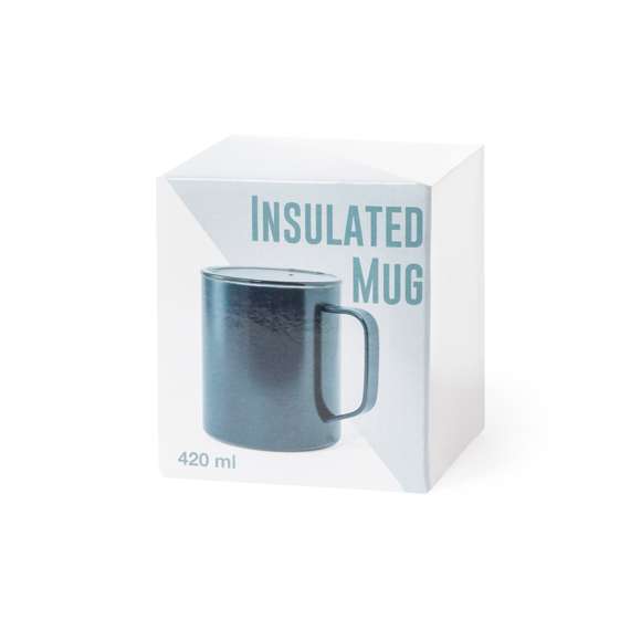 Taza térmica de acero inox, con doble pared y aislamiento de cobre al vacío, que permite mantener el calor y el frio durante un tiempo más prolongado, llegando a las 8 y 24 horas respectivamente. De 420ml de capacidad, y disponible en colores metalizados. Presentada en atractiva caja de diseño.
