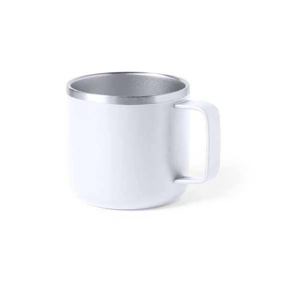 Taza de acero inox de doble capa y 350ml de capacidad, en elegante acabado bicolor. Presentada en caja individual.