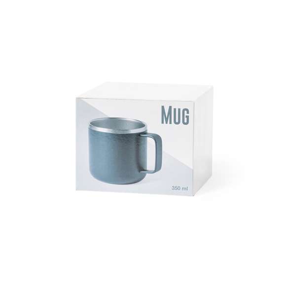 Taza de acero inox de doble capa y 350ml de capacidad, en elegante acabado bicolor. Presentada en caja individual.