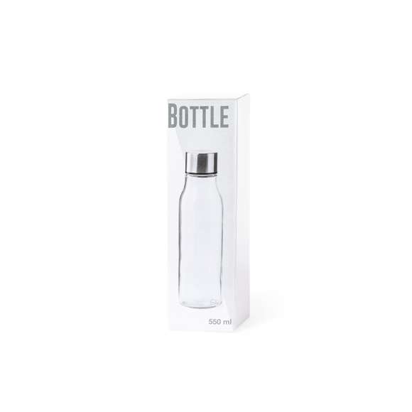 Bidón en alta calidad, de 550ml de capacidad. Fabricado en cristal de borosilicato, que ofrece una resistencia y durabilidad excepcionales, alargando su vida útil y pudiendo ser reutilizado infinidad de veces. Tapón en acero inox, libre de BPA. Presentado en atractiva caja de diseño.