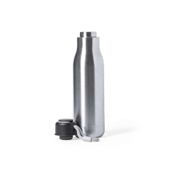 Bidón térmico de acero inox y doble pared de 830ml de capacidad y de acabado brillo. Tapón de seguridad libre de BPA y presentado en atractiva caja de diseño.
