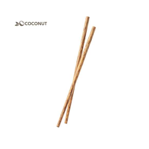 Set de palillos reutilizables de línea nature fabricados en coco. Tras el consumo de su fruto, del coco y su planta se pueden obtener multitud de productos, contribuyendo a la sostenibilidad del planeta y fomentando el uso de materias primas naturales. Presentados en bolsita individual de papel.