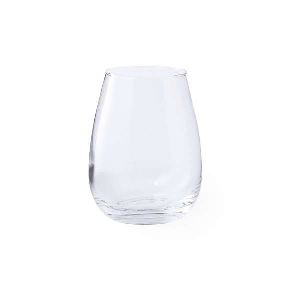 Vaso de cristal de 500ml de capacidad. Con atractivo diseño curvado y presentado en caja individual de diseño kraft.