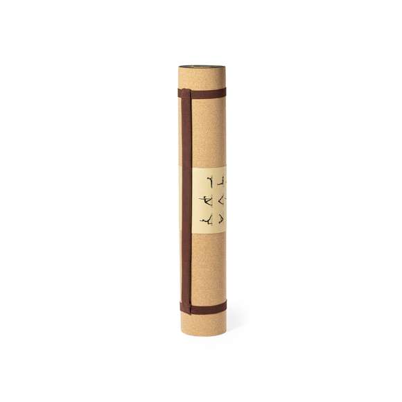 Esterilla de línea nature para la práctica del yoga y otras actividades. Fabricada en resistente corcho natural, con base antideslizante en TPE. Tamaño 60x180 cm, con asa de transporte y presentada en atractiva funda individual de diseño eco, con ilustraciones de ejercicios.