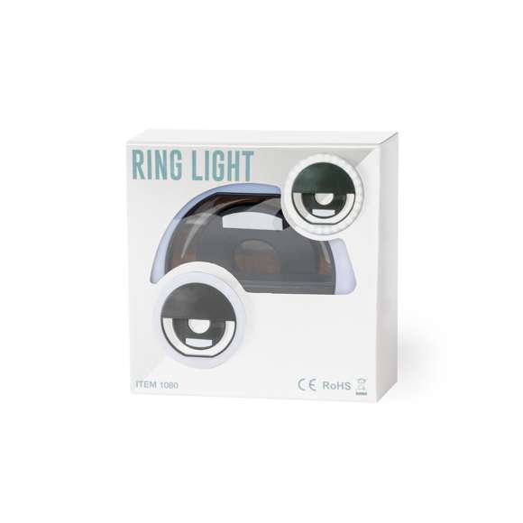 Anillo de luz led con acople para smartphone, fabricado en resistente ABS. 28 ledes, con 3 niveles de intensidad y recargable por USB (cable Micro USB incluido). Presentado en atractiva caja de diseño. Disponible manual en español e inglés.