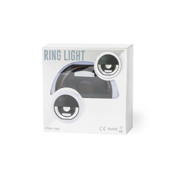 Anillo de luz led con acople para smartphone, fabricado en resistente ABS. 28 ledes, con 3 niveles de intensidad y recargable por USB (cable Micro USB incluido). Presentado en atractiva caja de diseño. Disponible manual en español e inglés.