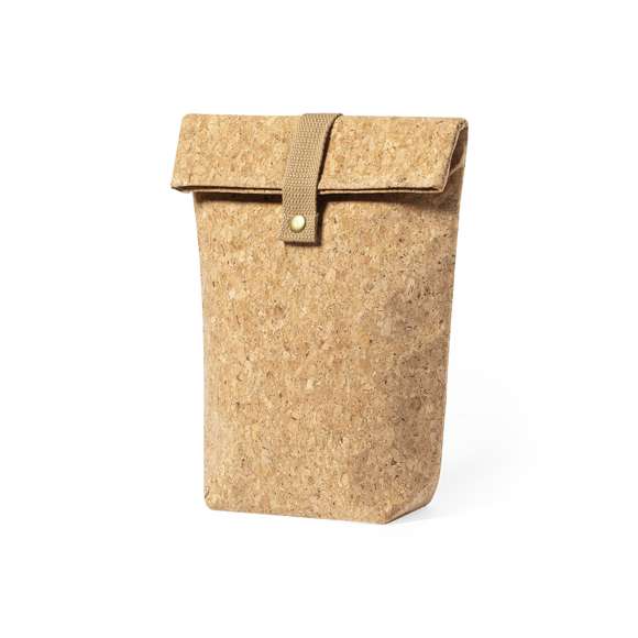  	Bolsa térmica de línea nature fabricada en corcho, para así fomentar el uso de materias primas naturales y contribuir a la sostenibilidad del planeta. Compartimento principal con tira de algodón y cierre de corchete, con interior isotermo de aluminio.
