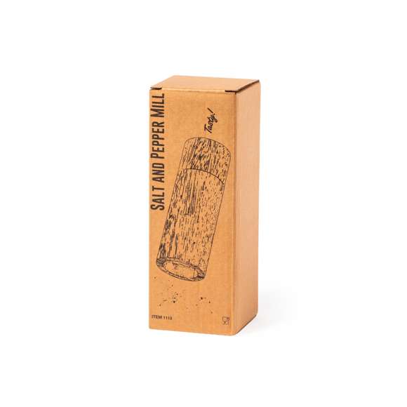 Molinillo para sal y pimienta de línea nature. Fabricado en madera, para así fomentar el uso de materias primas naturales. Con picador de cerámica y rellenable. Presentado en atractiva caja de diseño eco.