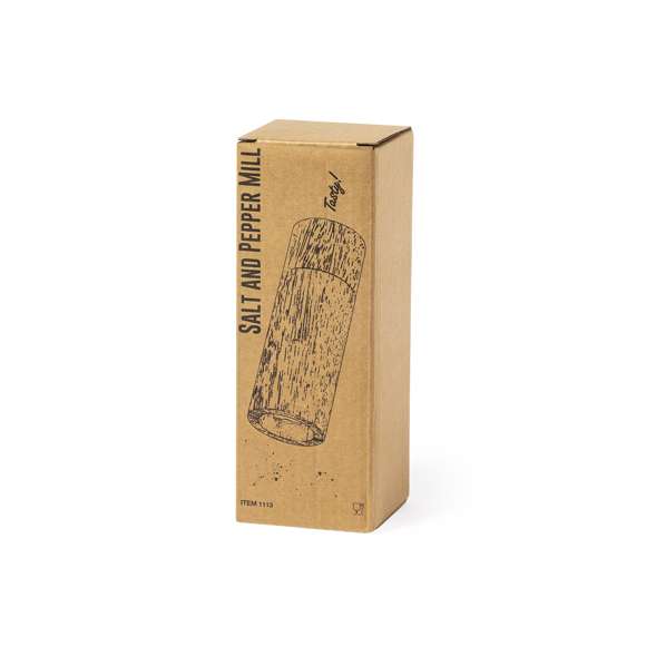 Molinillo para sal y pimienta de línea nature. Fabricado en madera, para así fomentar el uso de materias primas naturales. Con picador de cerámica y rellenable. Presentado en atractiva caja de diseño eco.