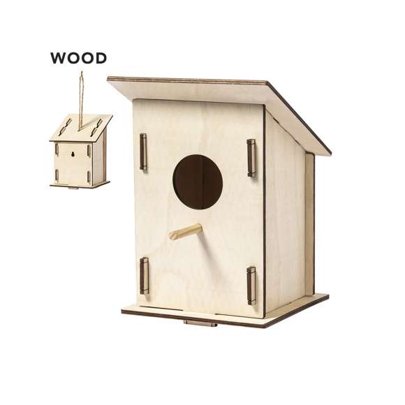 Original caseta para pájaro en madera de 4mm de grosor. De fácil montaje y presentación desmontada.