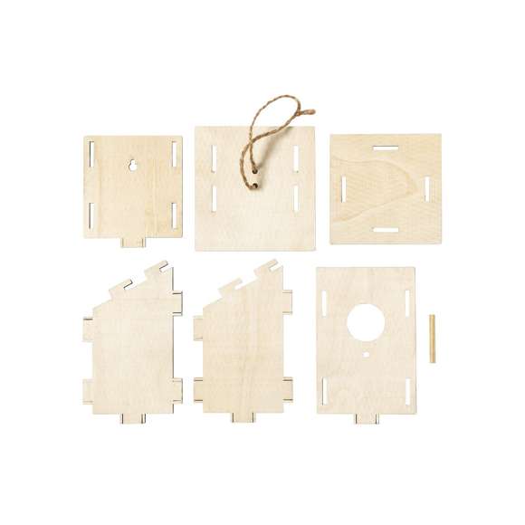 Original caseta para pájaro en madera de 4mm de grosor. De fácil montaje y presentación desmontada.