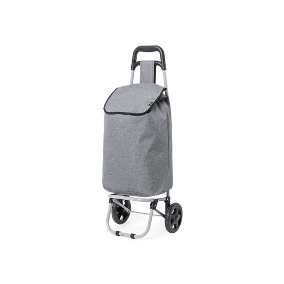 Carro de compra plegable y línea nature. Fabricado en resistente poliéster 600D RPET, elaborado a partir de plástico reciclado, para así fomentar la reutilización de residuos plásticos y ayudar a la sostenibilidad del planeta. Con asa reforzada, cuerpo metálico tubular, bolsillo de cremallera posterior y soportes con gomas de protección. Ruedas reforzadas de alta calidad. Etiqueta distintiva RPET en la solapa.