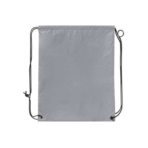 Mochila de cuerdas de suave poliéster 210T. Fabricada empleando tejido con gran capacidad para reflejar intensamente la luz, gracias a millones de pigmentos reflectantes y basándose en el principio de la retro-reflexión de la luz, una propiedad de visibilidad nocturna que consiste en la refracción de la luz hacia la fuente de origen de la misma. Con cuerdas autocierre en color negro y argollas metálicas. Resistencia hasta 7kg de peso y resistente al agua.
