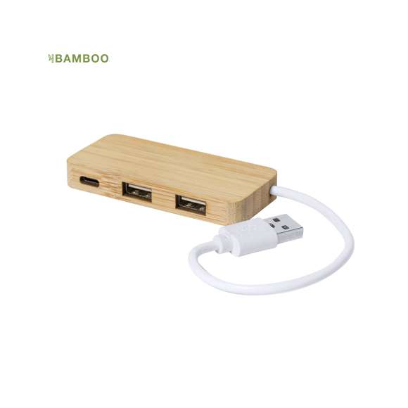 Puerto USB 2.0 de línea nature y fabricado en bambú. Incluye 1 puerto Tipo C y 2 puertos USB. Presentado en atractiva caja de diseño eco.