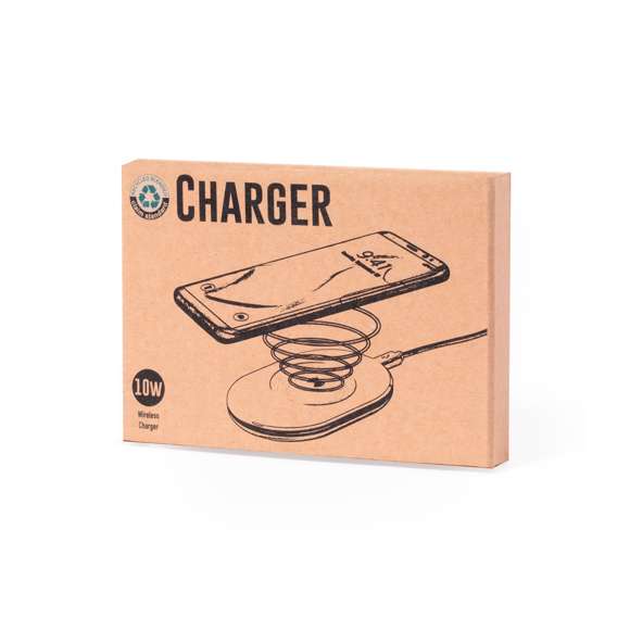 Cargador inalámbrico 10W de línea nature, con práctico diseño ovalado. Carcasa en ABS reciclado (RABS) y con certificación RCS, que garantiza el origen reciclado del mismo. Cable de carga incluido, base antideslizante y compatible con dispositivos equipados con tecnología de carga inalámbrica. Presentado en atractiva caja de diseño eco. Disponible manual de instrucciones en español e inglés.