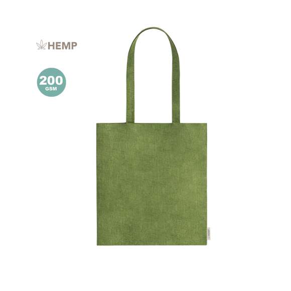 Bolsa de línea nature, fabricada en 100% tela de cáñamo de 200g/m2 obtenida de la planta Cannabis, cuyos procesos tanto de cultivo como de obtención de fibras son respetuosos con el medio ambiente, dando como resultado un tejido de gran resistencia, de origen natural y sostenible. De acabado cosido, con asas largas de 70cm y resistencia hasta 7kg de peso. Distintivo HEMP en etiqueta.