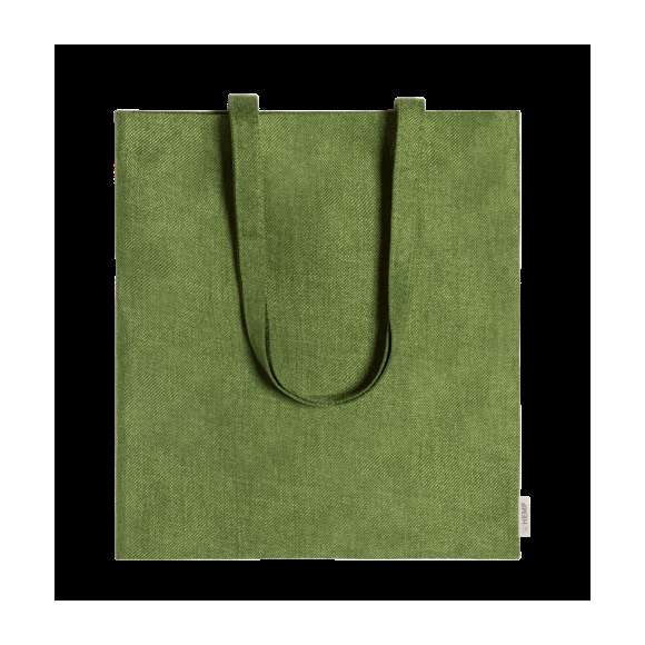 Bolsa de línea nature, fabricada en 100% tela de cáñamo de 200g/m2 obtenida de la planta Cannabis, cuyos procesos tanto de cultivo como de obtención de fibras son respetuosos con el medio ambiente, dando como resultado un tejido de gran resistencia, de origen natural y sostenible. De acabado cosido, con asas largas de 70cm y resistencia hasta 7kg de peso. Distintivo HEMP en etiqueta.