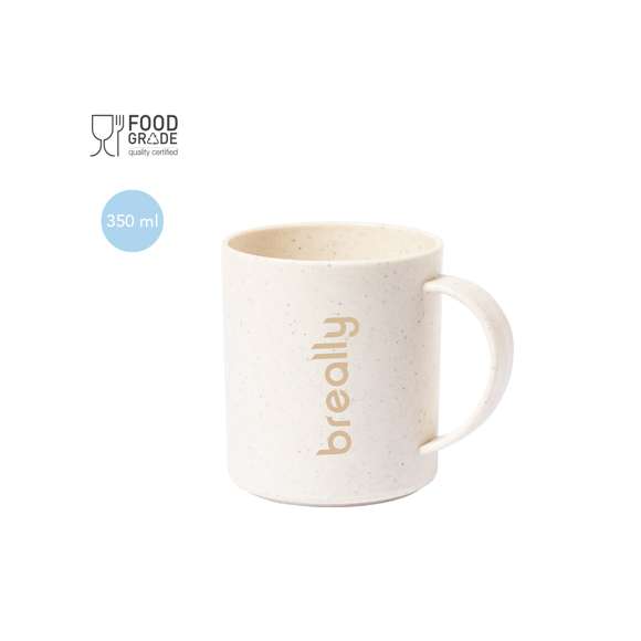 Taza fabricada en PP veteado y 350ml de capacidad. Con certificación Food Grade, garantizando la seguridad cuando los alimentos entran en contacto con el material usado para fabricar el producto.
