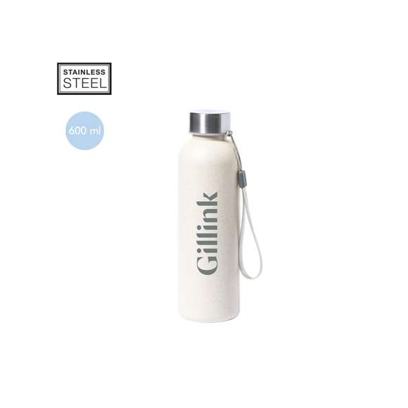 Bidón en PE veteado de 600ml de capacidad, libre de BPA. Con tapón de seguridad a rosca en acero inox y cinta de transporte. Certificación Food Grade, garantizando la seguridad cuando la bebida entra en contacto con el material usado para fabricar el producto.