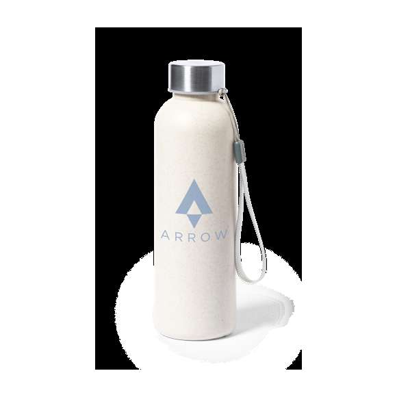 Bidón en PE veteado de 600ml de capacidad, libre de BPA. Con tapón de seguridad a rosca en acero inox y cinta de transporte. Certificación Food Grade, garantizando la seguridad cuando la bebida entra en contacto con el material usado para fabricar el producto.