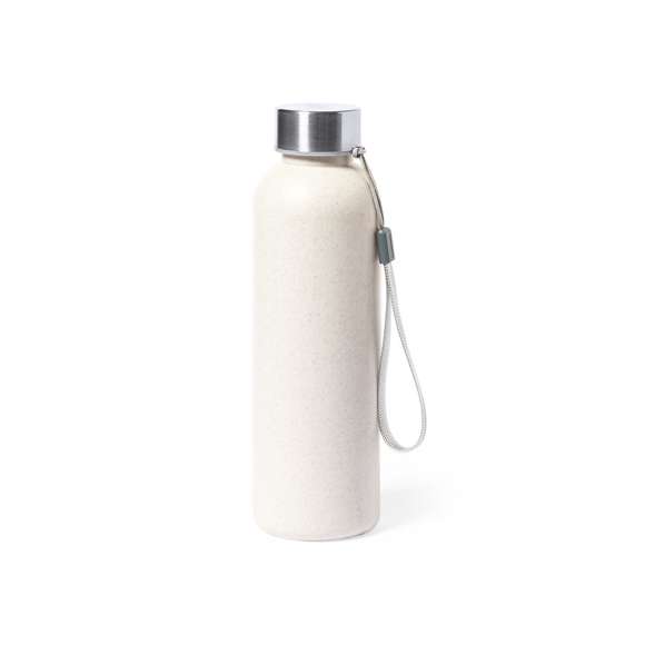 Bidón en PE veteado de 600ml de capacidad, libre de BPA. Con tapón de seguridad a rosca en acero inox y cinta de transporte. Certificación Food Grade, garantizando la seguridad cuando la bebida entra en contacto con el material usado para fabricar el producto.