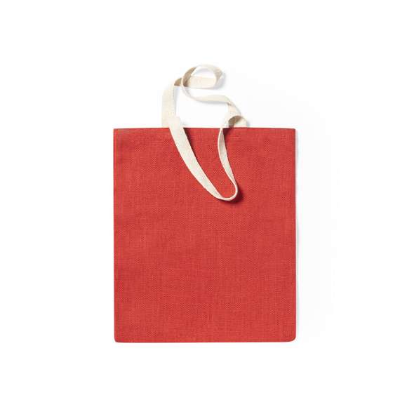 Bolsa en resistente combinación de cuerpo en yute de 240g/m2 y asas de algodón en tono natural. De acabado cosido, con asas medianas reforzadas. Disponible en variada gama de colores, con resistencia hasta 6kg de peso.