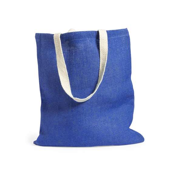 Bolsa en resistente combinación de cuerpo en yute de 240g/m2 y asas de algodón en tono natural. De acabado cosido, con asas medianas reforzadas. Disponible en variada gama de colores, con resistencia hasta 6kg de peso.