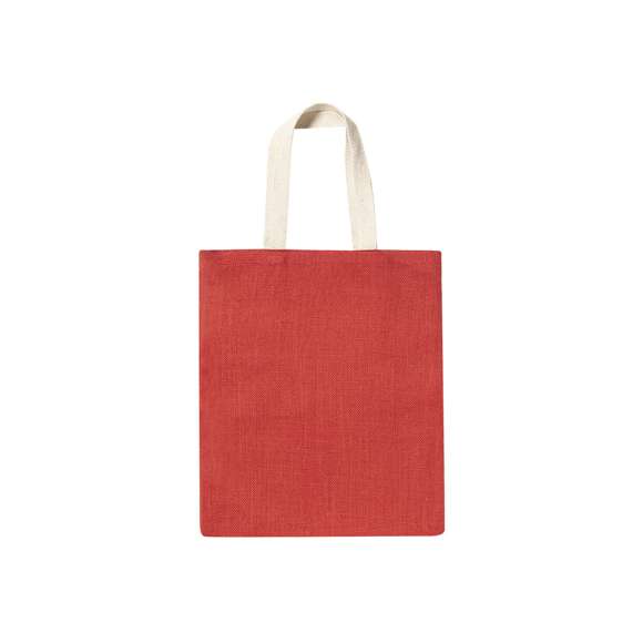 Bolsa en resistente combinación de cuerpo en yute de 240g/m2 y asas de algodón en tono natural. De acabado cosido, con asas medianas reforzadas. Disponible en variada gama de colores, con resistencia hasta 6kg de peso.