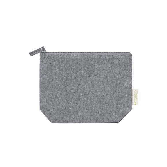Neceser en resistente material 100% algodón reciclado GRS de 180g/m2. Certificación GRS (Global Recycled Standard / Estándar de Reciclaje Global), que garantiza el origen reciclado del material usado para fabricar el producto. Cierre de cremallera con tirador a juego y distintivo eco en etiqueta exterior.