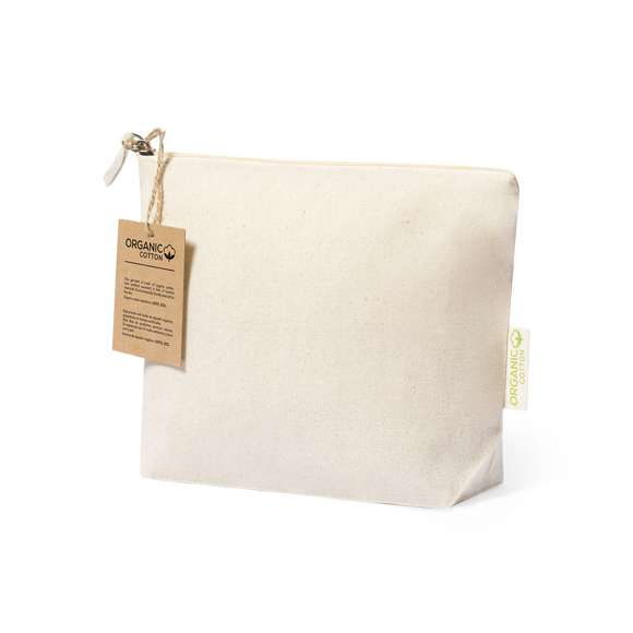Neceser fabricado en material100% algodón orgánico de 175g/m2 y en tono natural. Con certificación GOTS (Global Organic Textile Standard, ó Norma Mundial de Textiles Orgánicos) que garantiza que los tejidos están hechos de fibras orgánicas. Cierre de cremallera con tirador a juego y distintivo eco en etiqueta exterior. Incluye hangtag de cartón reciclado con distintivo eco.