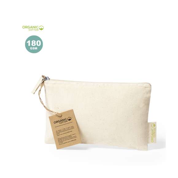  	Neceser fabricado en material100% algodón orgánico de 180g/m2 y en tono natural. Con certificación GOTS (Global Organic Textile Standard, ó Norma Mundial de Textiles Orgánicos) que garantiza que los tejidos están hechos de fibras orgánicas. Cierre de cremallera con tirador a juego y distintivo eco en etiqueta exterior. Incluye hangtag de cartón reciclado con distintivo eco.
